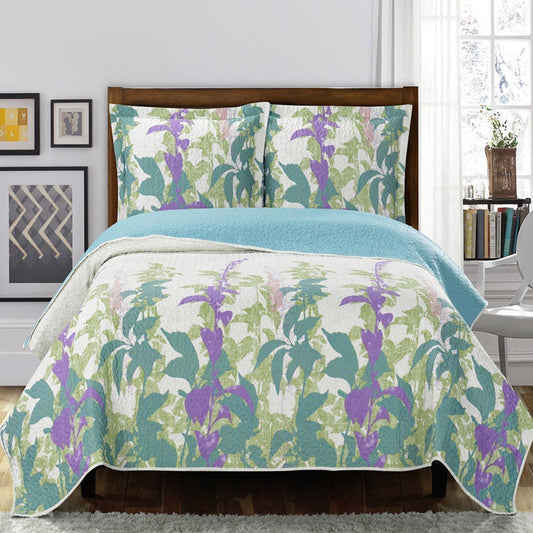 Freya Wrinkle-Free Quilt Set Reversible Paisley Floral Pattern