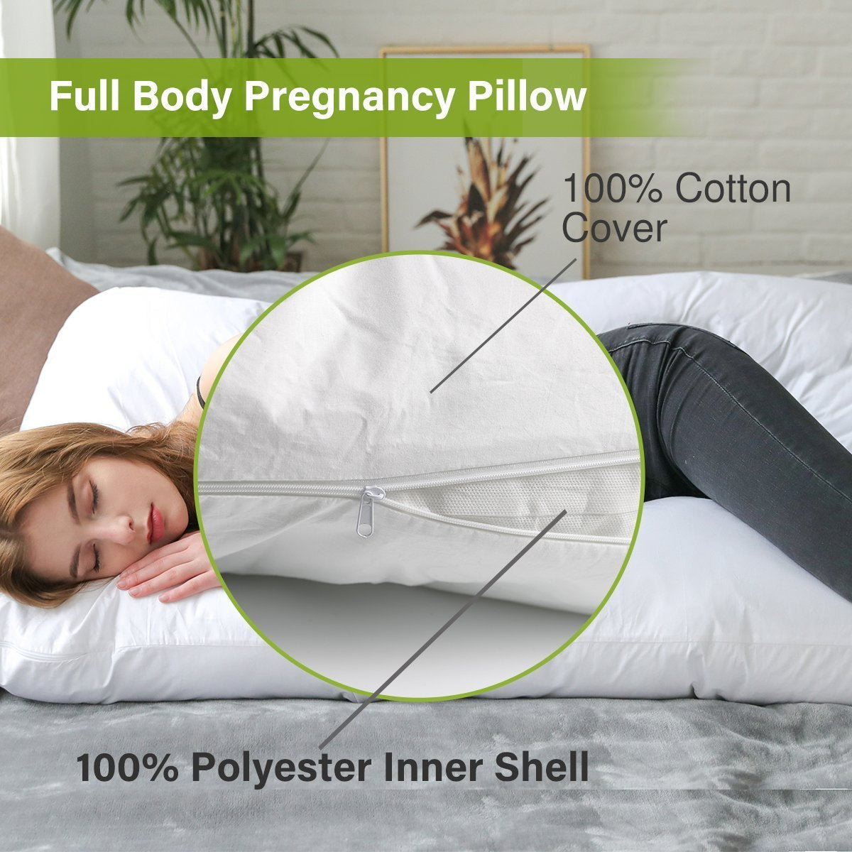 EHL 60" Full Body Pregnancy Pillow, U-Shaped Maternity Pillow for nursing baby W/removable Cotton Cover