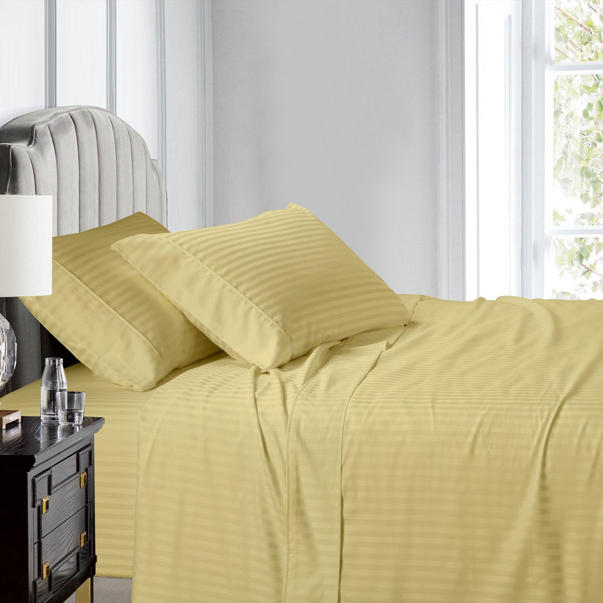 Olympic Queen Sheets 100% Cotton 500 Thread Count Damask Striped