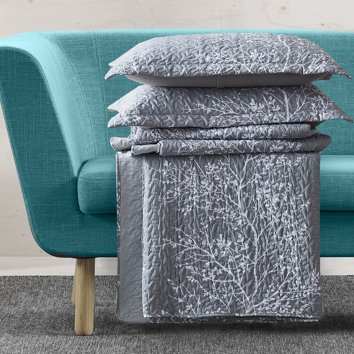 Odette Grey Lightweight Reversible Oversize Quilt / Bedspread Set