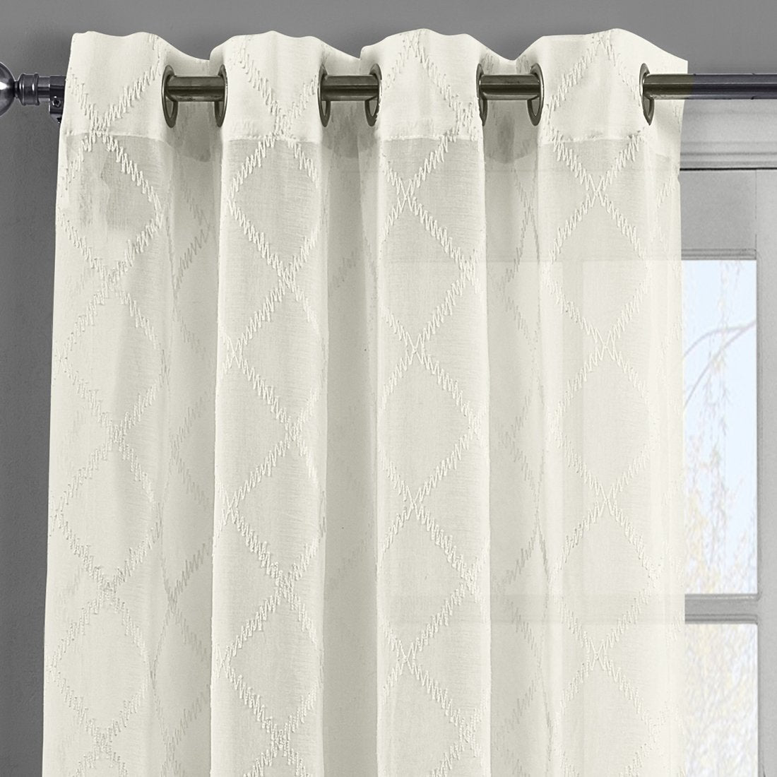 Harvard Grommet Top Embroidered Sheer Panel Pair (Set of 2 )