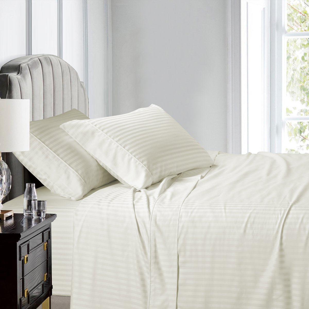 Olympic Queen Sheets 100% Cotton 500 Thread Count Damask Striped