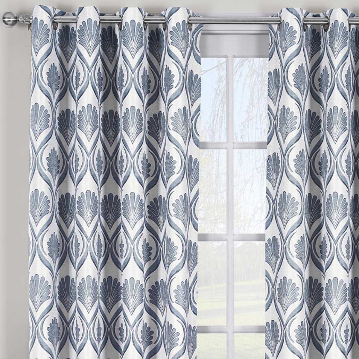 Modern Jacqueline Jacquard Drapes Grommet Top (Set of 2 Panels)