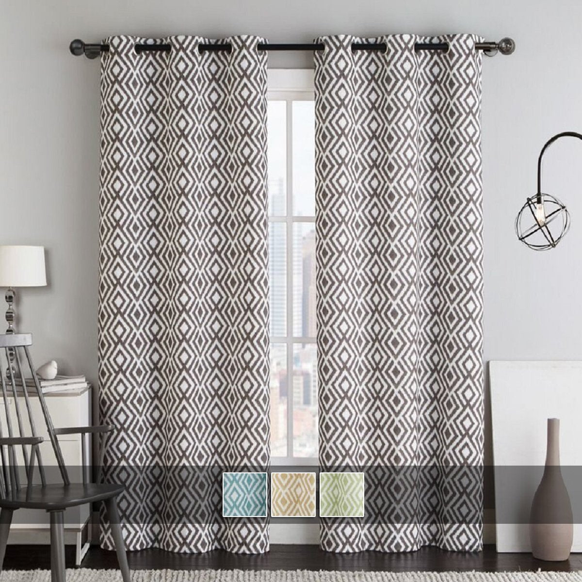 Justin Printed Blackout Window Grommet Top Curtain Panels76"Wx84"L(Pair)