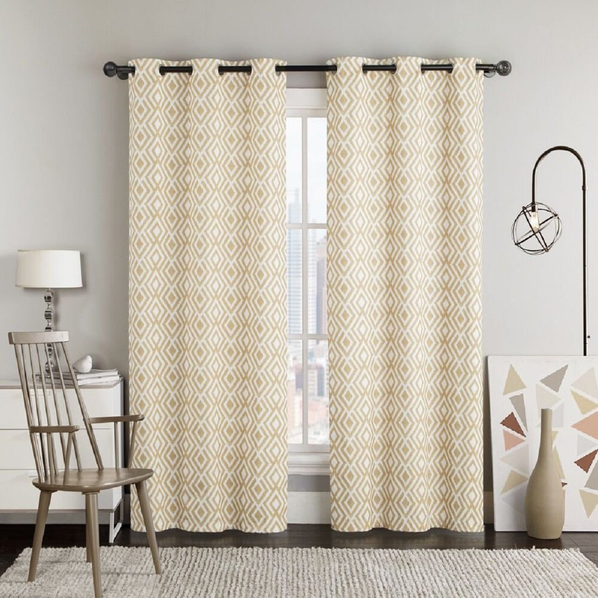 Justin Printed Blackout Window Grommet Top Curtain Panels76"Wx84"L(Pair)