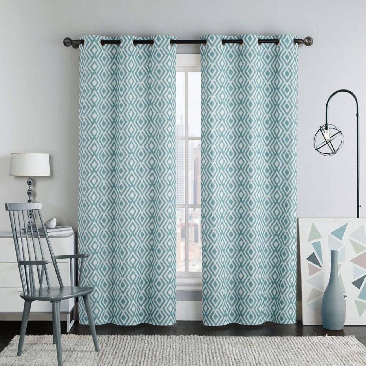 Justin Printed Blackout Window Grommet Top Curtain Panels76"Wx84"L(Pair)