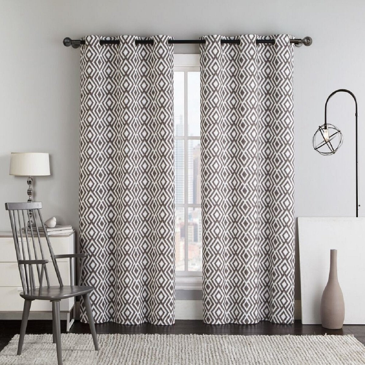 Justin Printed Blackout Window Grommet Top Curtain Panels76"Wx84"L(Pair)