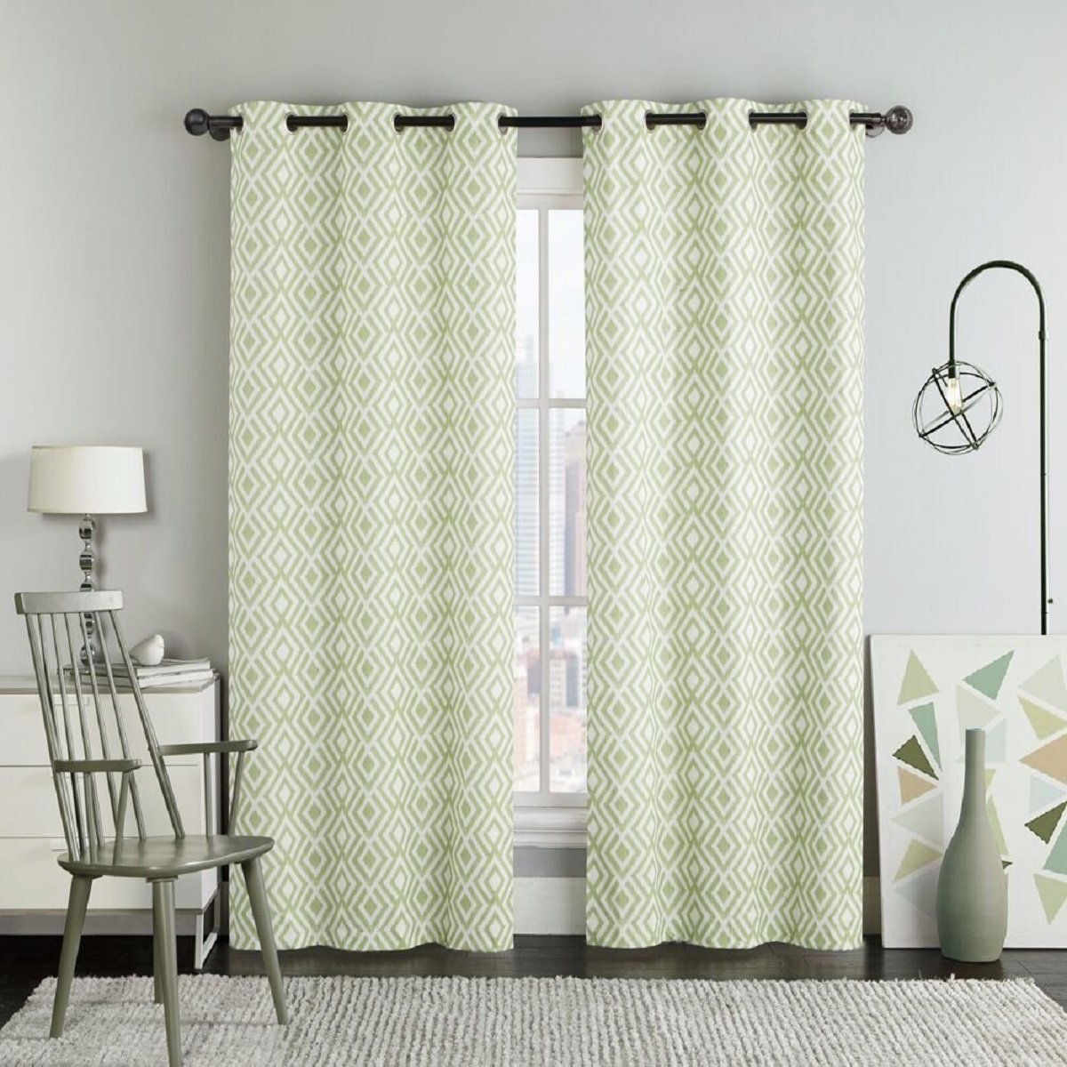 Justin Printed Blackout Window Grommet Top Curtain Panels76"Wx84"L(Pair)