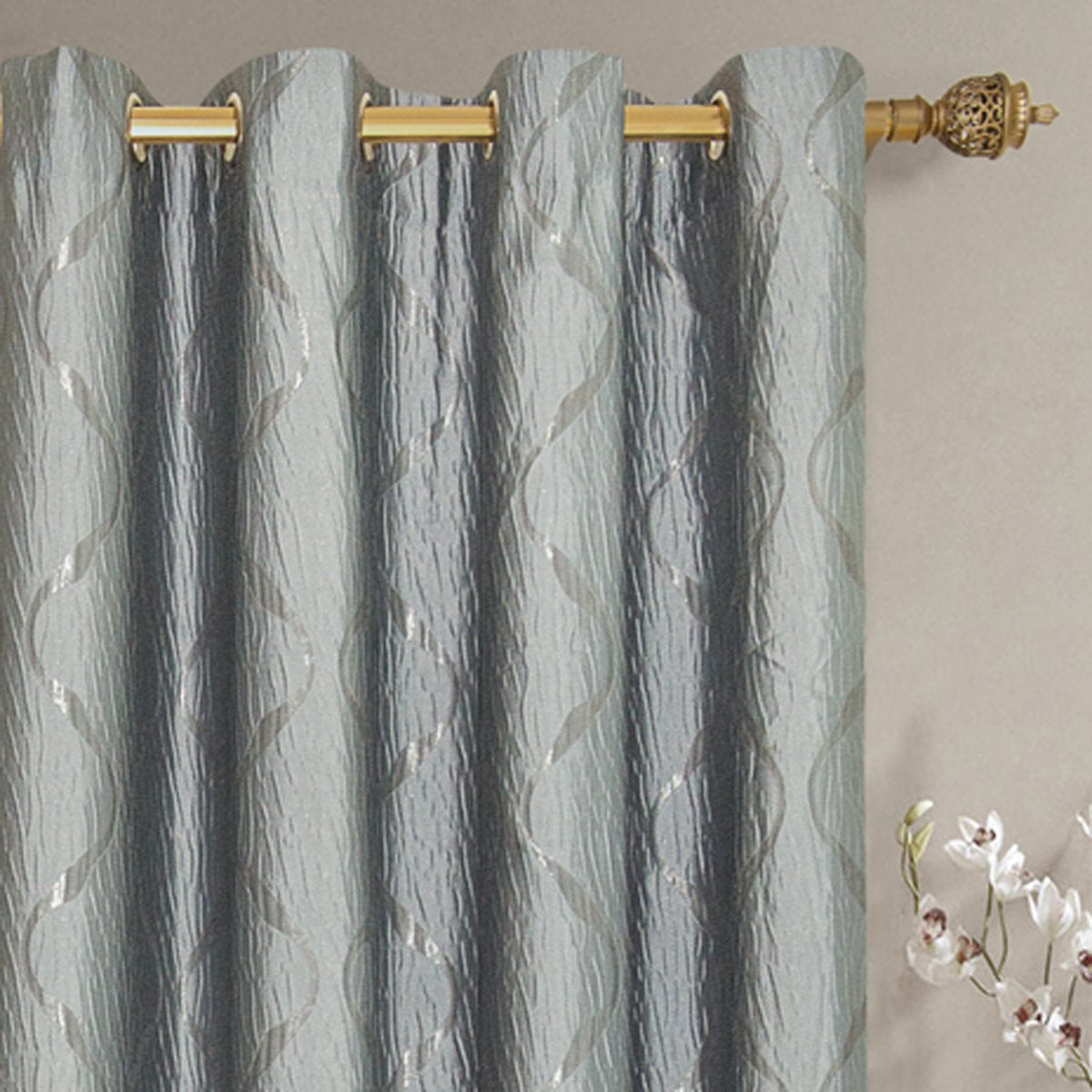 Laguna Contemporary Swirl Jacquard Curtain Panels With Top Grommets (Pair)