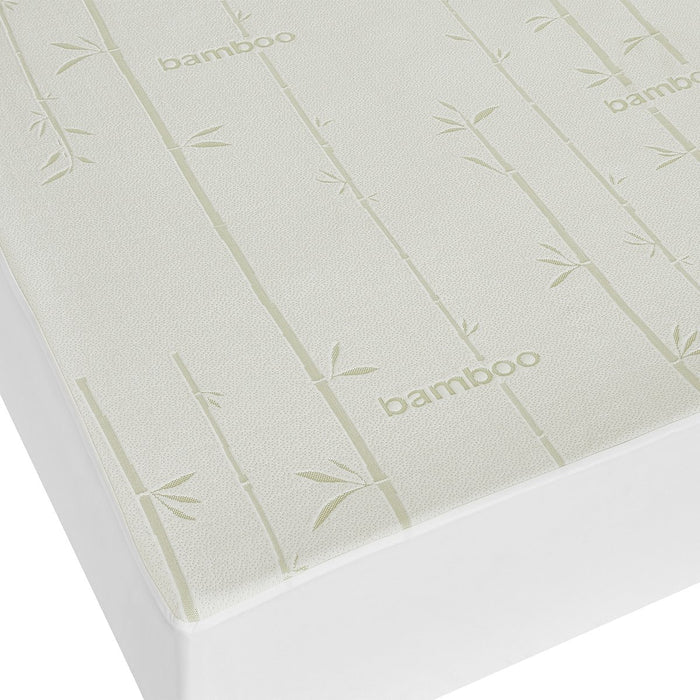 Soft breathable bamboo mattress protector with waterproof and allergen-resistant features