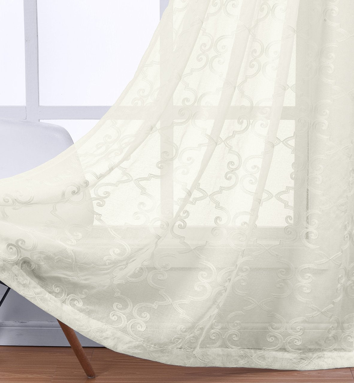 Embroidered Melanie Grommet Top Sheer Curtain Pair (Set of 2 )
