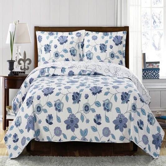 miranda solid with spring floral print quilted coverlet set