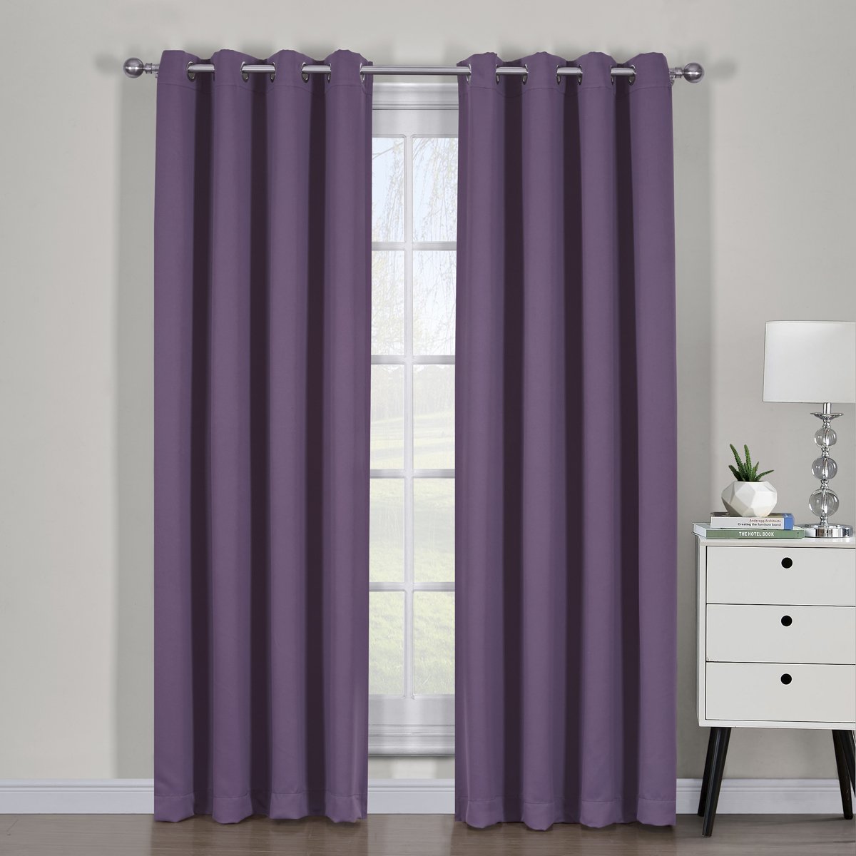 Purple Ava Blackout Weave Curtain Panels With Tie Backs Pair (Set Of 2)