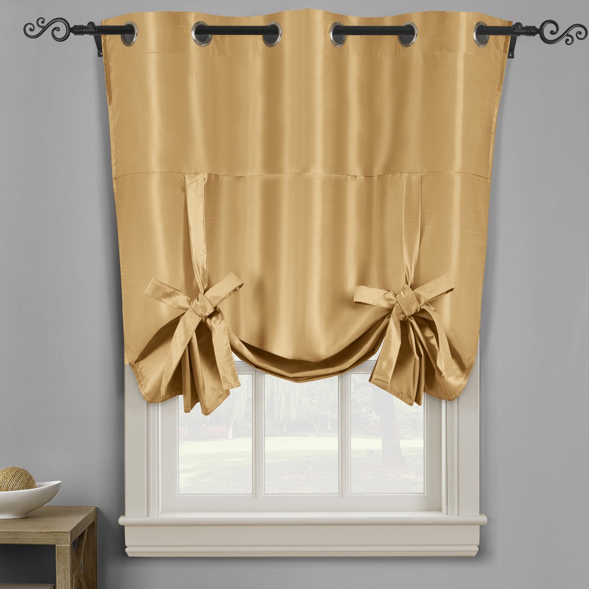 Soho Triple-Pass Thermal Insulated Blackout Curtain Top Grommet - Tie Up Shade for Small Window ( 42" W X 63" L)
