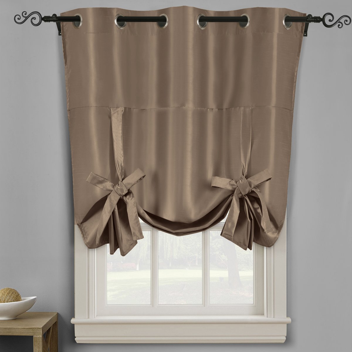 Soho Triple-Pass Thermal Insulated Blackout Curtain Top Grommet - Tie Up Shade for Small Window ( 42" W X 63" L)