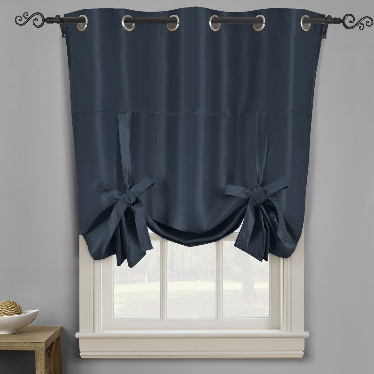 Soho Triple-Pass Thermal Insulated Blackout Curtain Top Grommet - Tie Up Shade for Small Window ( 42" W X 63" L)