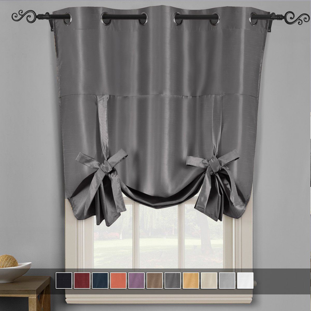 Soho Triple-Pass Thermal Insulated Blackout Curtain Top Grommet - Tie Up Shade for Small Window ( 42" W X 63" L)