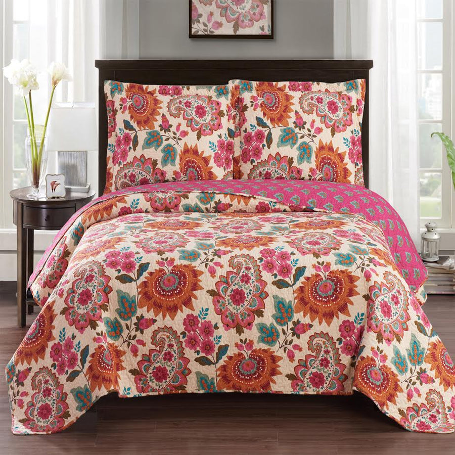 tamiya floral pattern oversized quilted coverlet set 