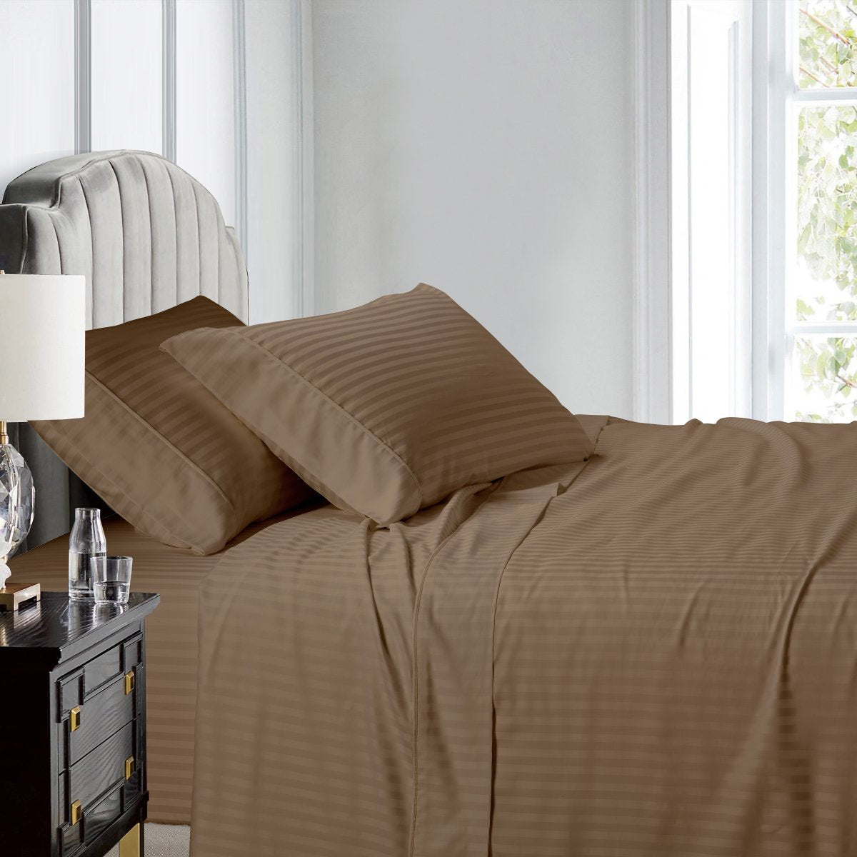 Olympic Queen Sheets 100% Cotton 500 Thread Count Damask Striped