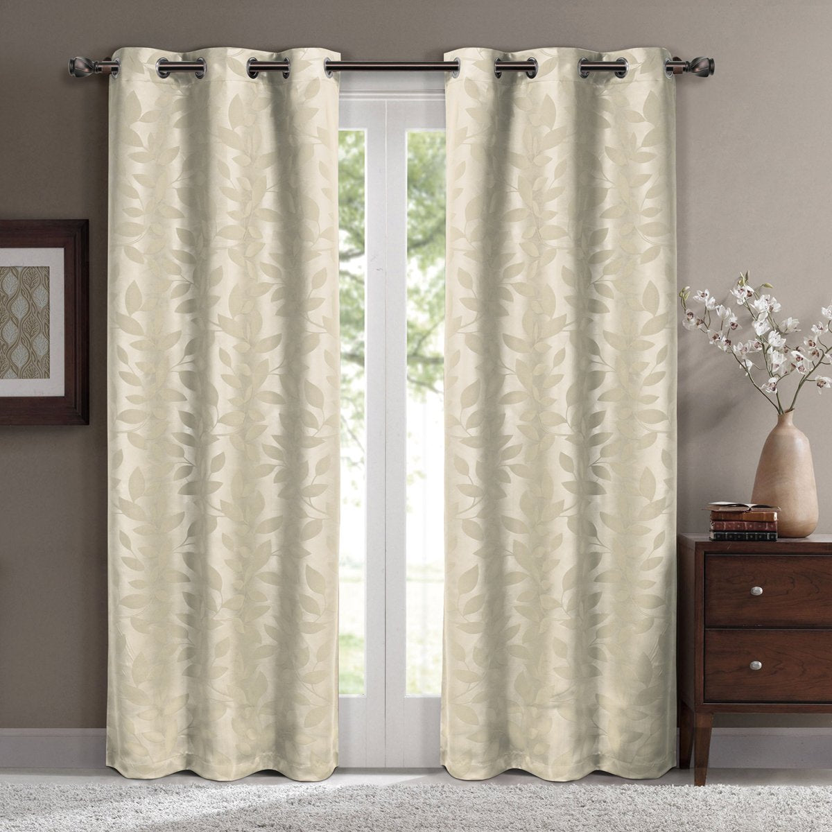 Virginia Leafy Design Blackout Weave Grommet Curtain Panels (Set of 2)