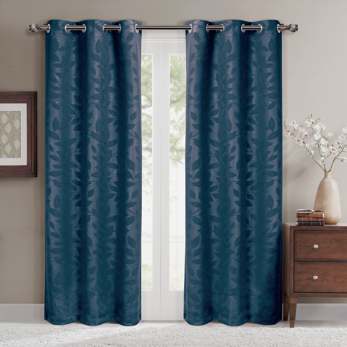 Virginia Leafy Design Blackout Weave Grommet Curtain Panels (Set of 2)