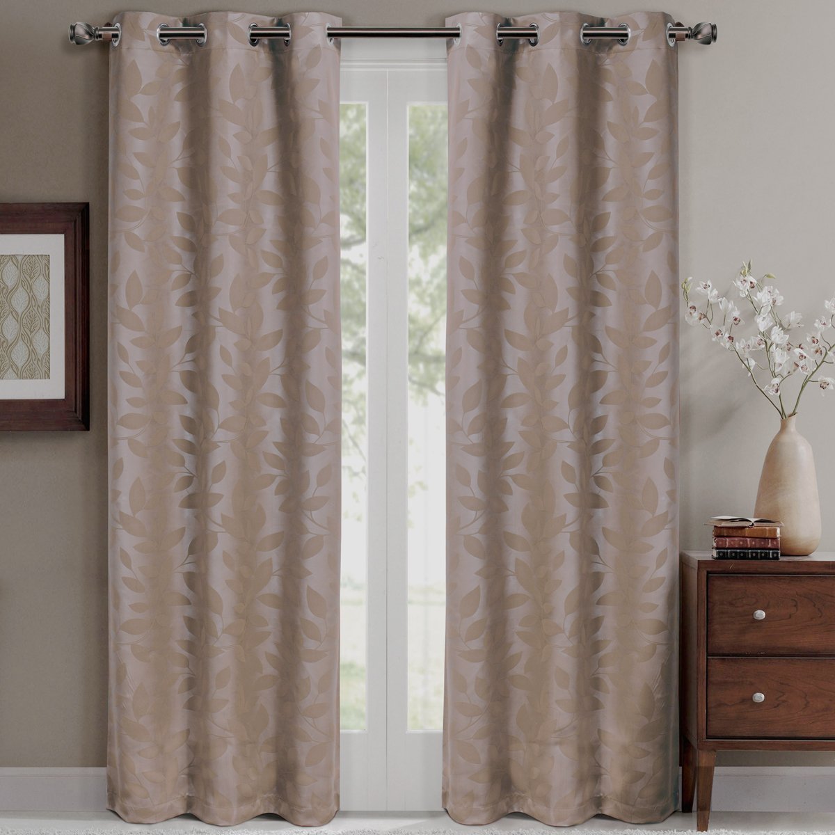 Virginia Leafy Design Blackout Weave Grommet Curtain Panels (Set of 2)