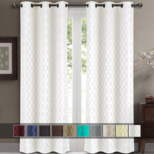 Willow Geometric Jacquard Thermal-Insulated Blackout Curtain Panels (Set of 2)