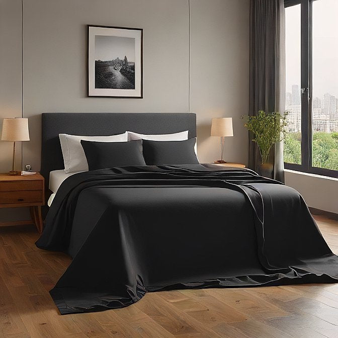 1000TC Egyptian Cotton Split King Sheet Set – Black Solid, 5 Piece