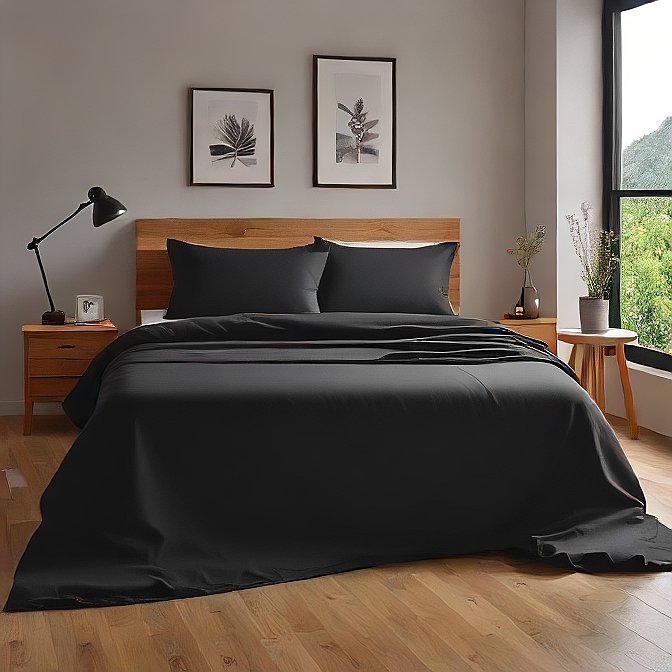 1000TC Egyptian Cotton Split King Sheet Set – Black Solid, 5 Piece