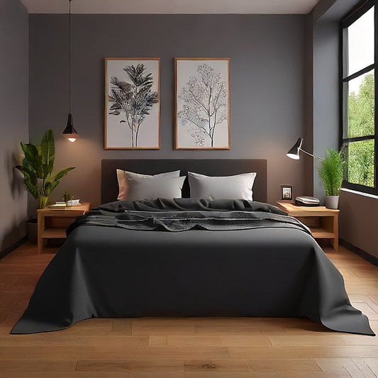 1000TC Egyptian Cotton Split King Sheet Set – Black Solid, 5 Piece