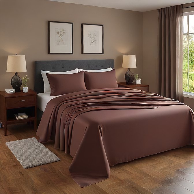 Juego de sábanas divididas color chocolate 5 piezas 1000 hilos algodón egipcio