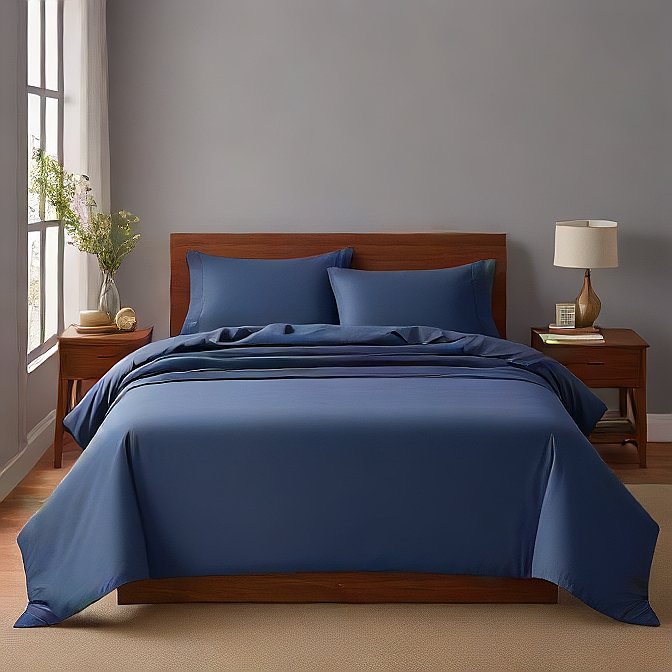 Navy Blue Solid Egyptian Cotton 1000TC Split King Sheet Set – 5 Piece Deep Pocket Bedding
