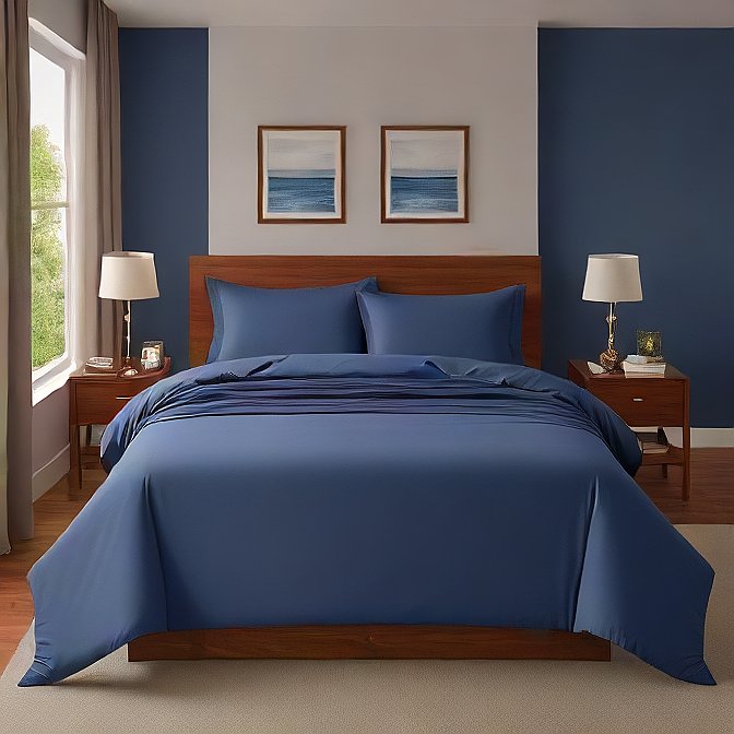 Navy Blue Solid Egyptian Cotton 1000TC Split King Sheet Set – 5 Piece Deep Pocket Bedding