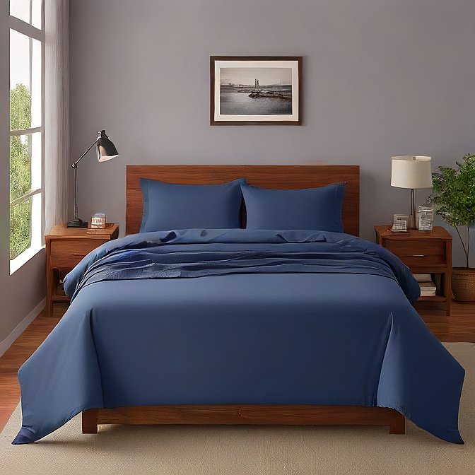 Navy Blue Solid Egyptian Cotton 1000TC Split King Sheet Set – 5 Piece Deep Pocket Bedding