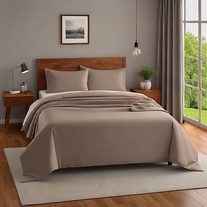 Beige Solid Egyptian Cotton 1000TC Split King Sheet Set – 5 Piece Deep Pocket Bedding