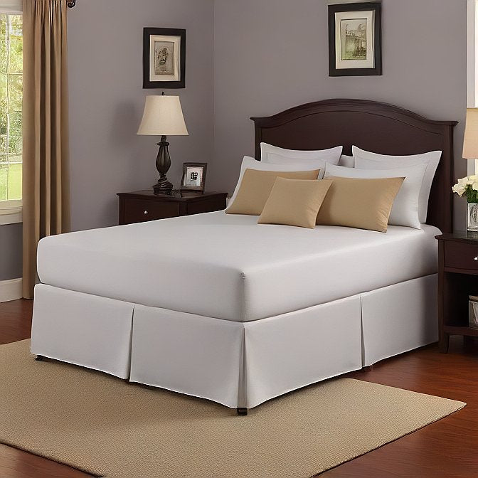 White Bed Skirt 18 Inch Drop Split Corner Pleated Egyptian Cotton 1000TC