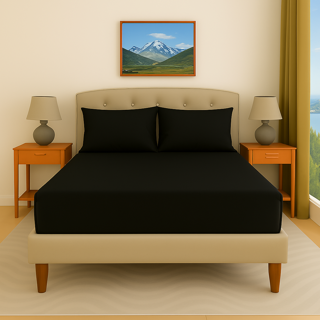 Luxury 1000TC black fitted bed sheet made from 100% Egyptian cotton, wrinkle-resistant and deep pocket design