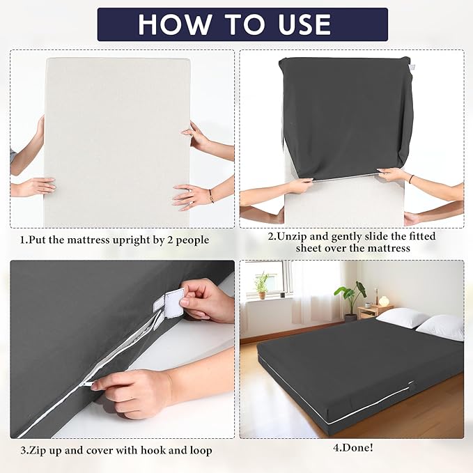 Zipper Fitted Sheet Black 100% Egyptian Cotton 1Pc