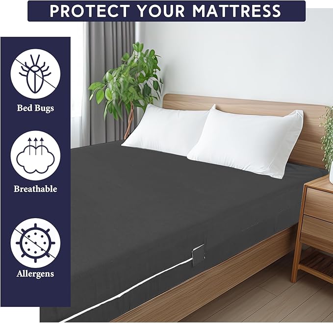 Zipper Fitted Sheet Black 100% Egyptian Cotton 1Pc