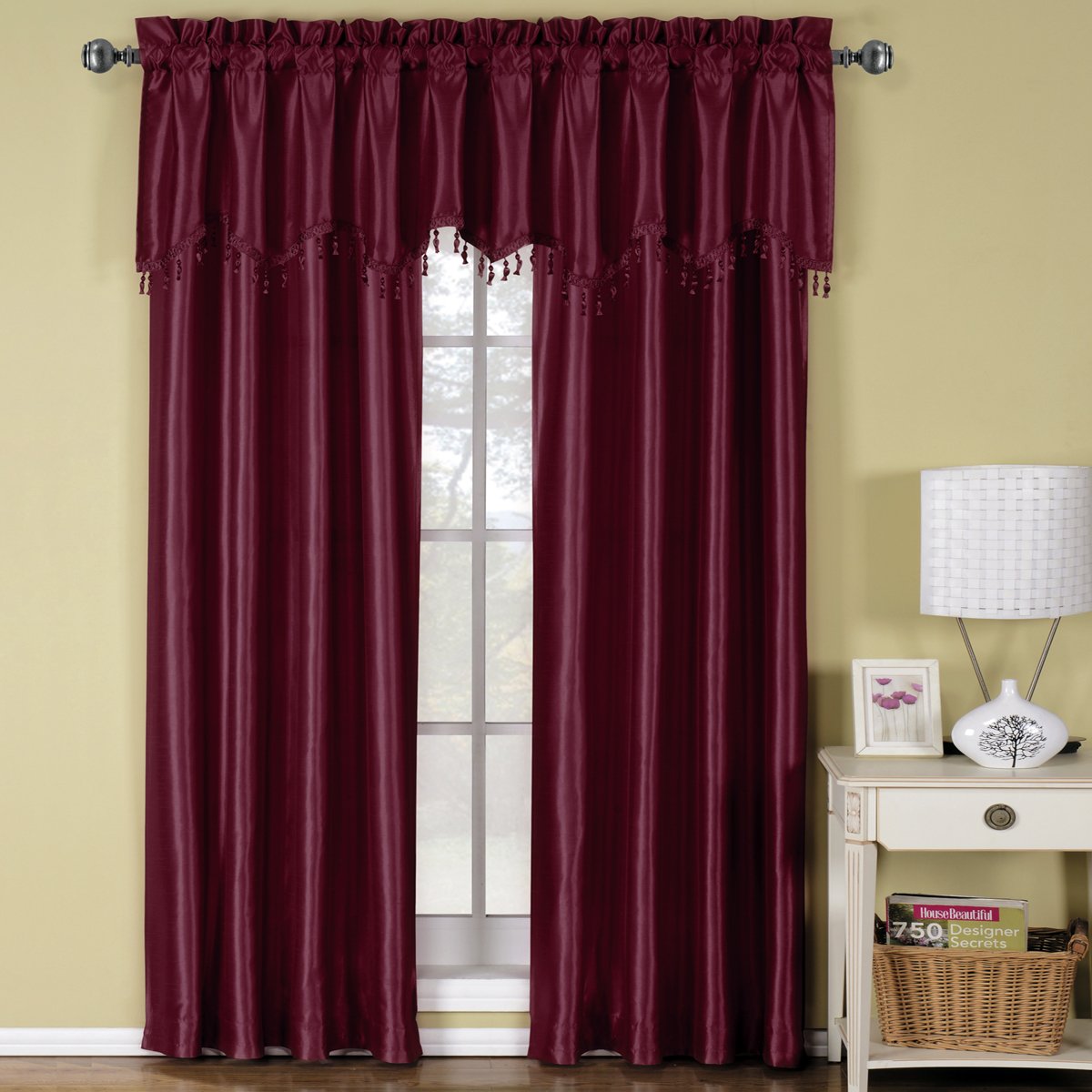 Soho Faux Silk Rod Pocket Curtain Panels- Matching Valance (Single)