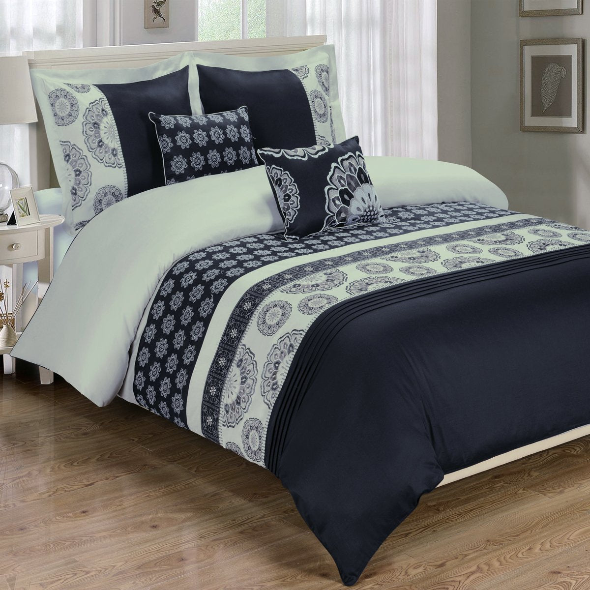 5 Piece Black Chelsea 100% Cotton Duvet Cover Set