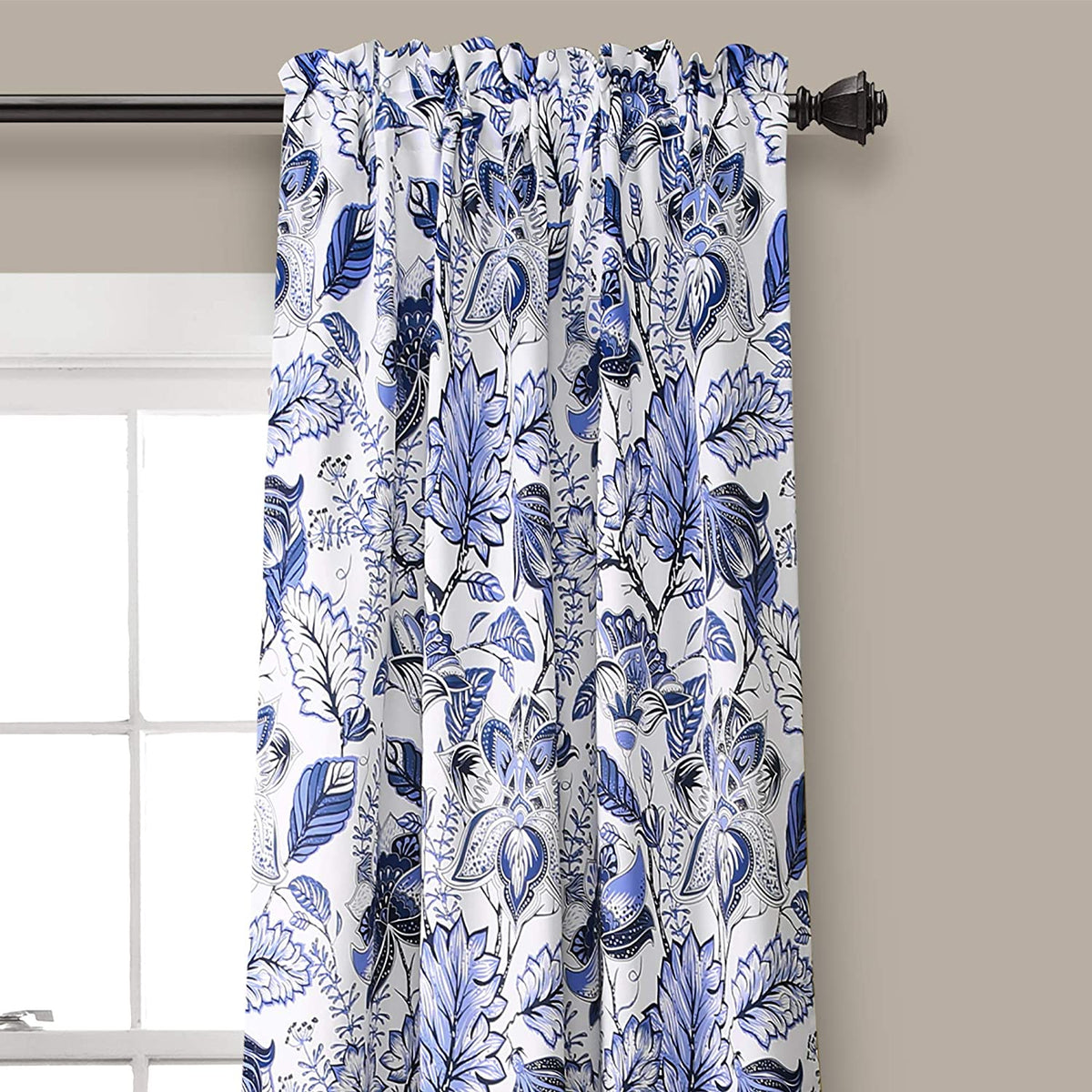 Cynthia Jacobean 84-Inch Room Darkening Rod Pocket Window Curtain Panel Pair in Blue