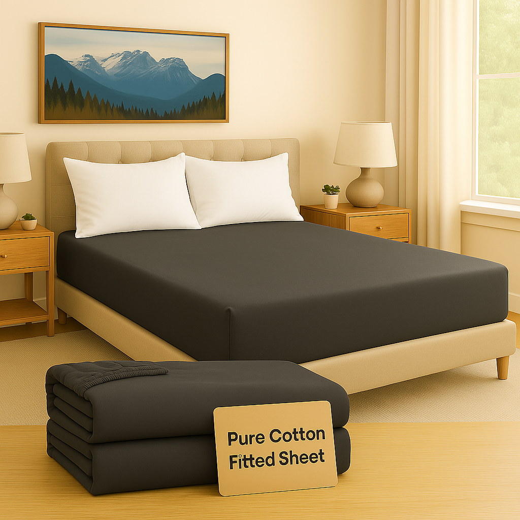 Elegant black fitted sheet made from 100% Egyptian cotton – soft, breathable, and luxurious bedding by Egyptian Home Linens