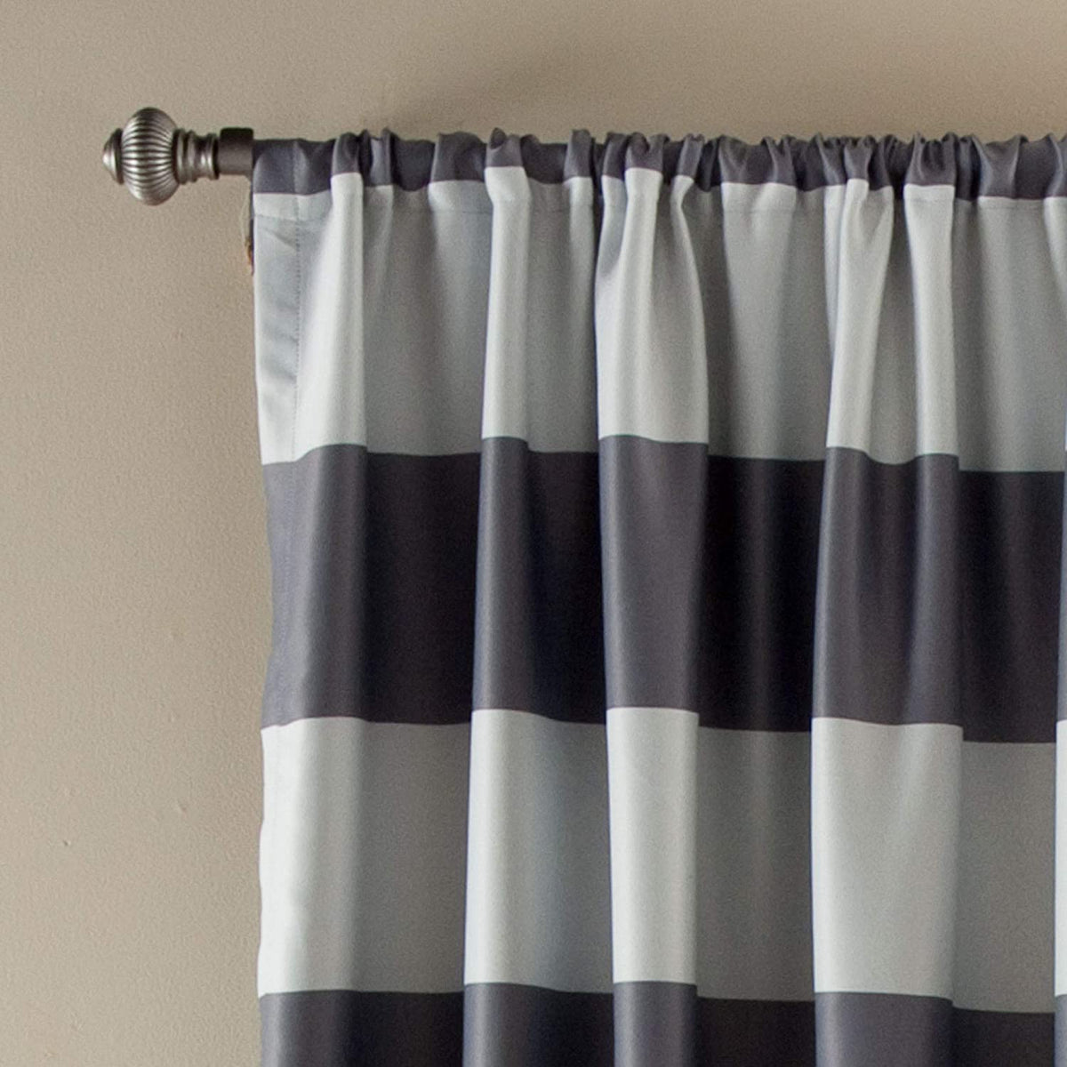 Grey Stripe Room Darkening 84-Inch Rod Pocket Window Curtain Panel Pair