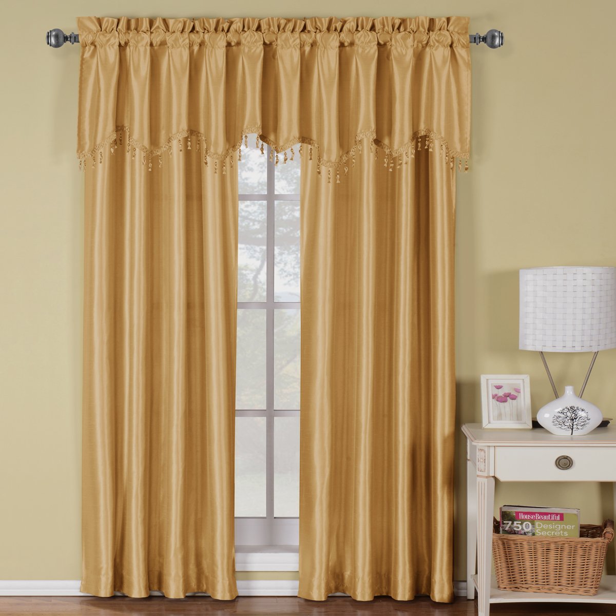 Soho Faux Silk Rod Pocket Curtain Panels- Matching Valance (Single)