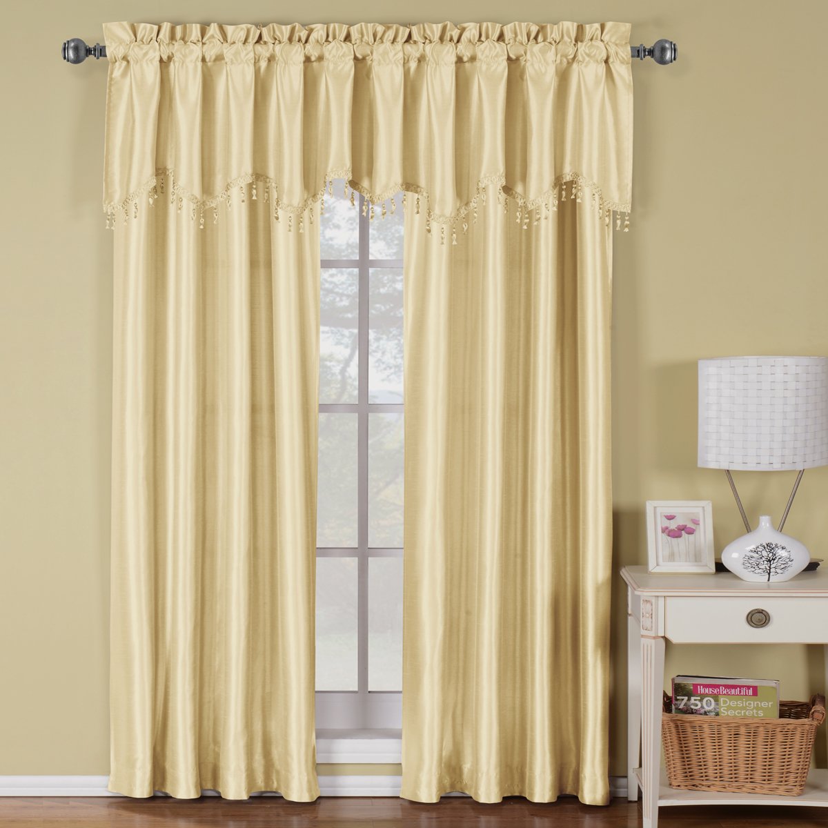 Soho Faux Silk Rod Pocket Curtain Panels- Matching Valance (Single)