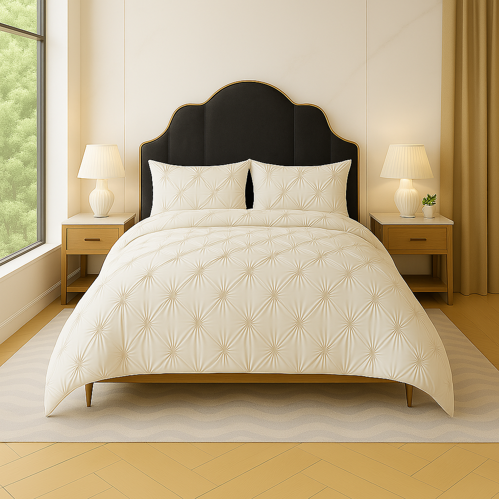 Pinch Pleat Duvet Cover Set – 100% Egyptian Cotton, Soft & Breathable Bedding