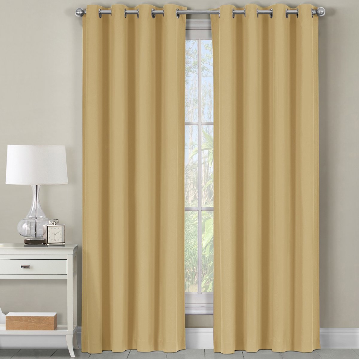 Beige Luxor Heavyweight 100% Cotton Room-Darkening 54"Wx 90"L Curtains With Grommet Top