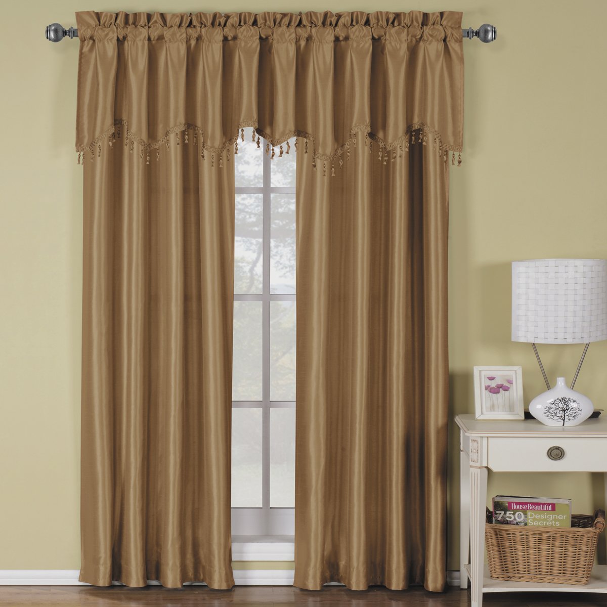 Soho Faux Silk Rod Pocket Curtain Panels- Matching Valance (Single)