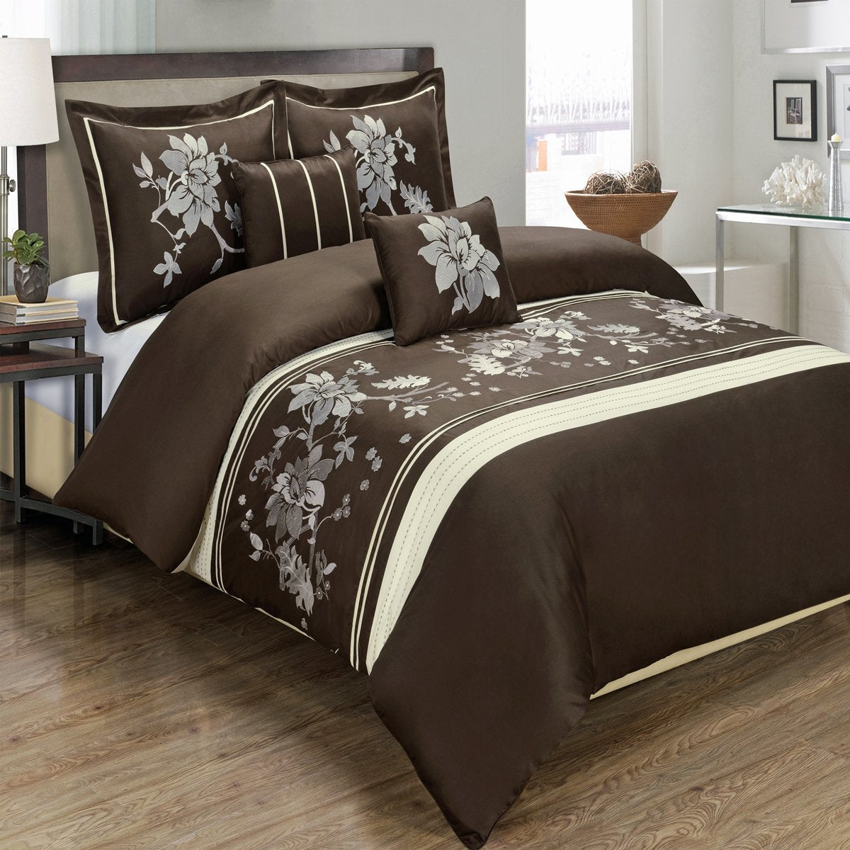 5 Piece Myra 100% Cotton Chocolate Duvet Cover Set
